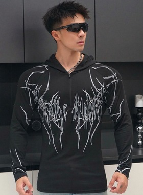 2025Breathedivinity 运动健身连帽长袖紧身衣印花半拉链速干