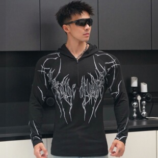 2025Breathedivinity 运动健身连帽长袖紧身衣印花半拉链速干