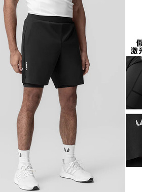 ASRV男士健身双层运动短裤假两件美式男速干跑步骑行五分裤带内衬