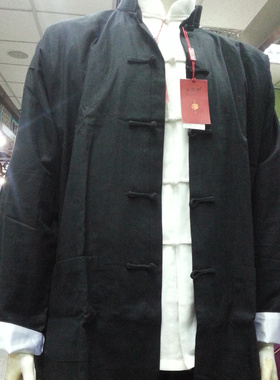 包邮唐装粗布男三件套装长袖连肩袖居士服亚麻汉服男功夫服太极服