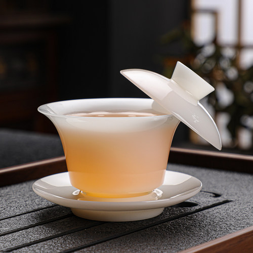 正品璞玉马蹄盖碗陶瓷小号三才碗