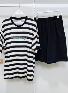 都市丽人睡衣男士舒适透气吸汗纯棉简约条纹短袖短裤家居服FHH9A6