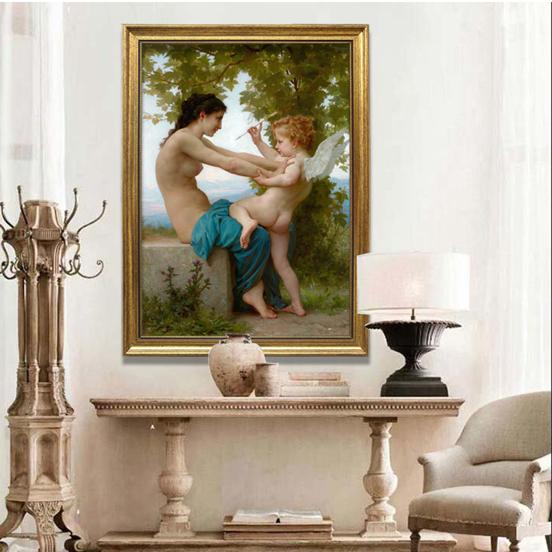 欧式人物油画世界名画欧式装饰画高清喷绘人物小天使丘比特有框画