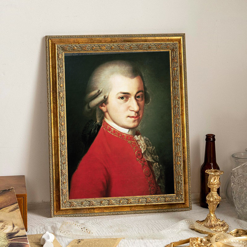 钢琴上方挂画16寸金色框音乐家肖像画莫扎特贝多芬李斯特巴赫包邮