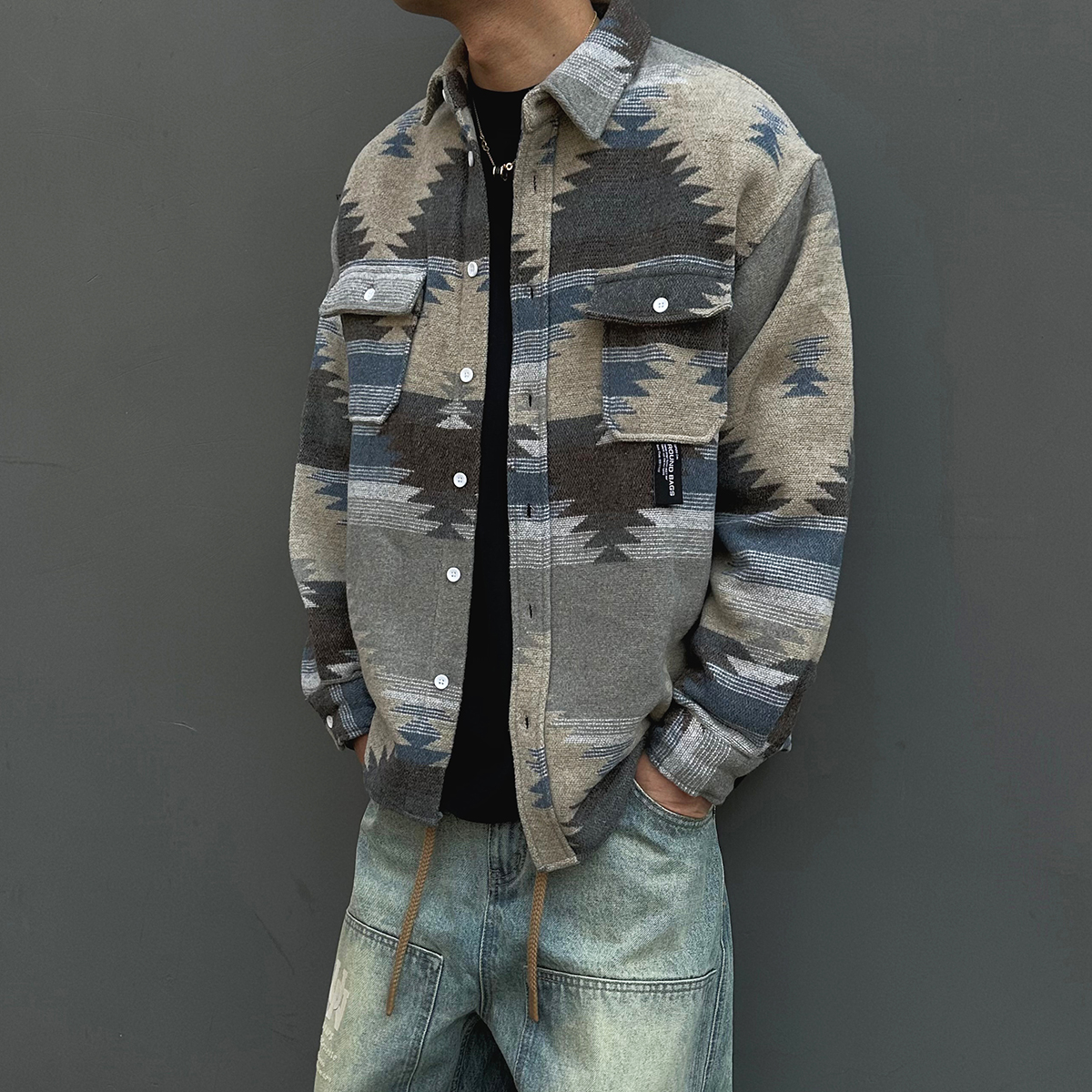 复古纳瓦霍含羊毛民族风毛呢衬衫