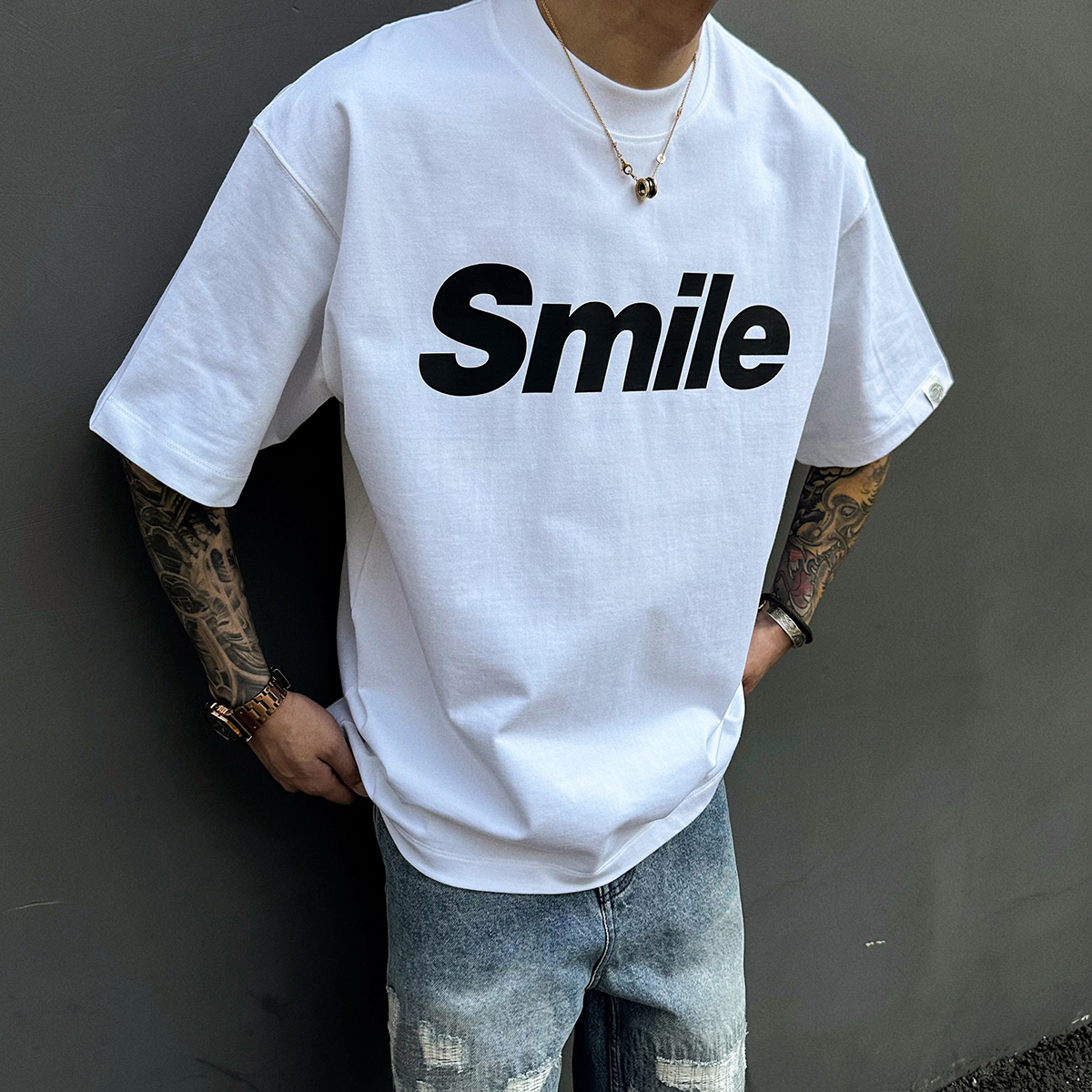 320双纱纯棉日系印花T恤男女短袖