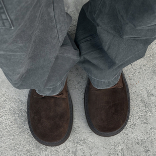 UNAps美式米奇真皮德比鞋男女厚底复古休闲皮鞋哑光黑大头鞋增高