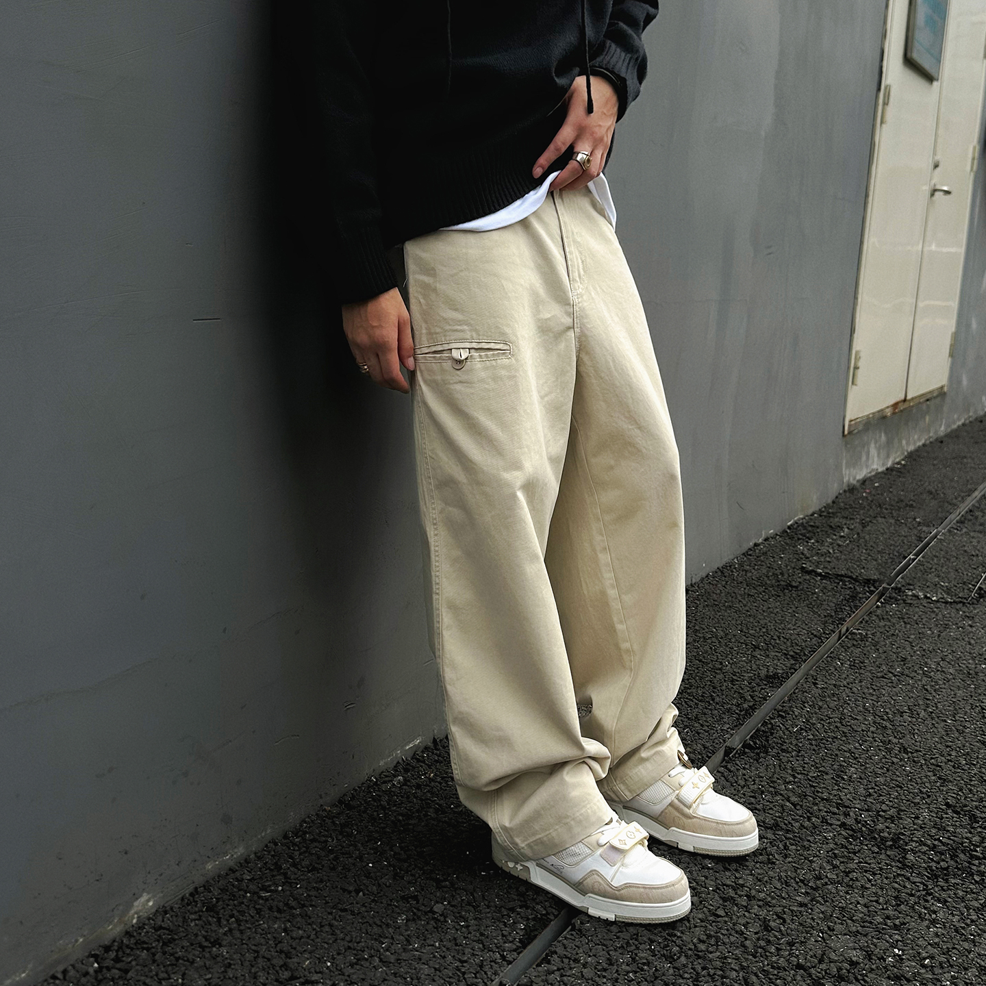 复古cleanfit直筒松紧腰工装裤