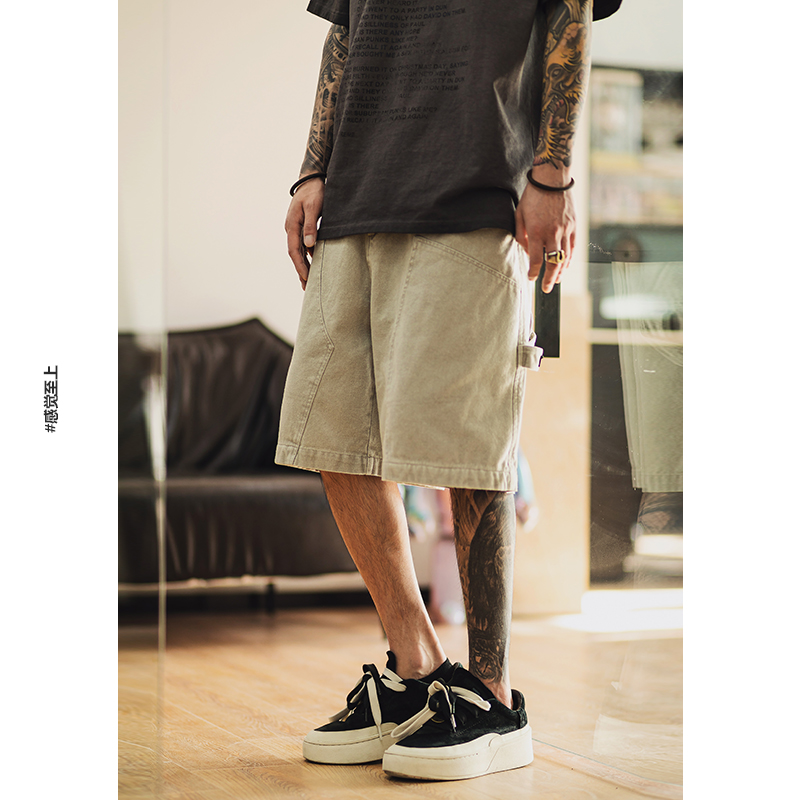 美式水洗帆布短裤休闲五分裤