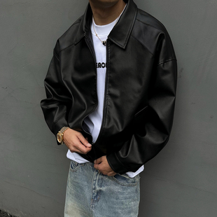 UNAps美式 夹克外套潮 复古cleanfit皮衣男女宽松廓形机车教练短款