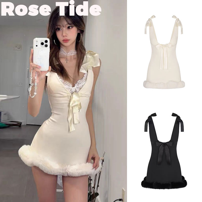 正品Skims圣诞蝶结毛边连衣裙