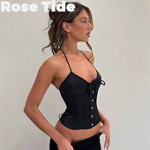 Rose Tide买手店正品 Guizio吊带绑带设计挂脖鱼骨束腰背心上衣