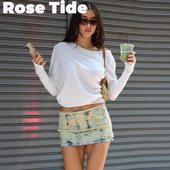 Rose Tide买手店正品 现货Iamgia斜肩露肩针织上衣扎染牛仔短裙女