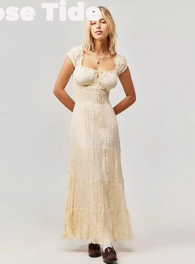 Rose Tide买手店折扣Urban Outfitters连衣裙UO褶皱方领黄色长裙