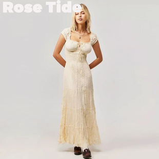 Rose Tide买手店折扣Urban Outfitters连衣裙UO褶皱方领黄色长裙