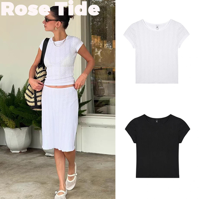 正品COUCOU镂空修身圆领短袖T恤