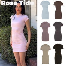 Rose tide买手店折扣正品Skims连衣裙卡戴珊纯色圆领短袖包臀短裙