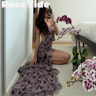 Rose Tide买手店Jaded London连衣裙不对称金线花卉珠饰露背长裙