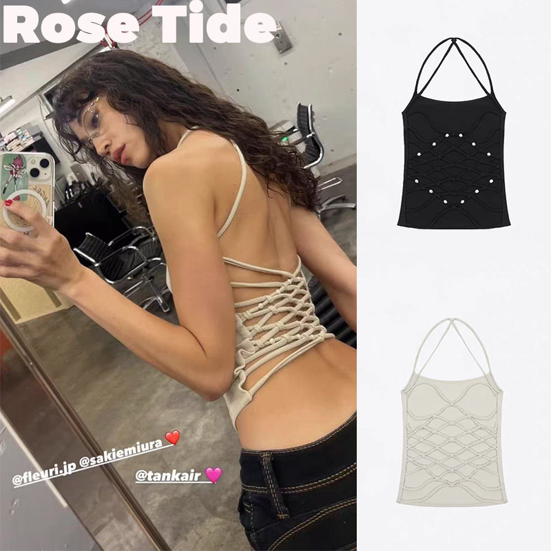 Rose Tide买手店正品美国Tankair背心蜘蛛网绑带露背挂脖吊带上衣 - 实物图