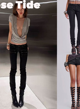 Rose tide买手店正品Jaded London牛仔裤古银拉链涂层短款紧身裤