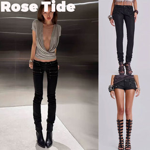 tide买手店正品 紧身裤 Jaded 古银拉链涂层短款 London牛仔裤 Rose