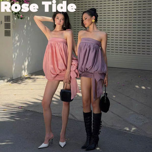 Rose Tide买手店正品Doublebizz连衣裙方圆同款抹胸裙花苞短裙
