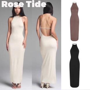 Rose Tide买手店正品Skims连衣裙卡戴珊同款挂脖露背修身无袖长裙