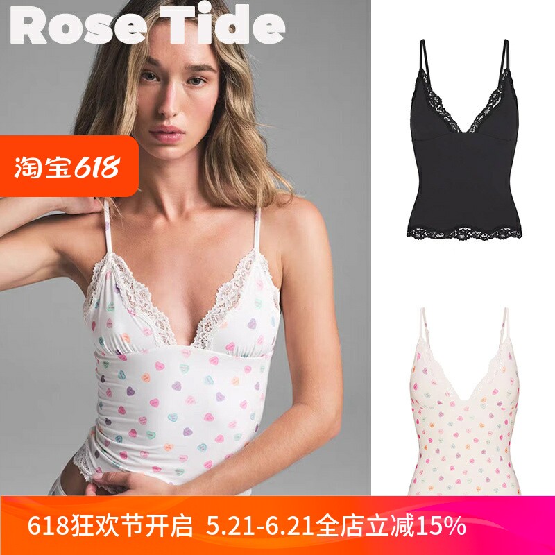 Rose Tide买手店折扣Skims背心情人节系列爱心印花蕾丝吊带上衣