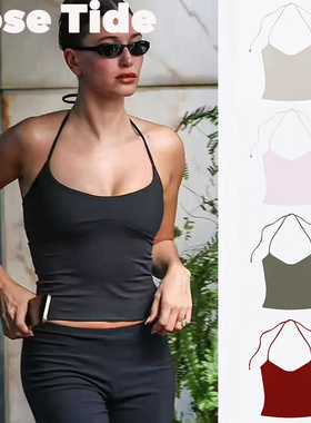 Rose Tide买手店正品现货Tankair吊带纯色弹力系带露背挂脖背心