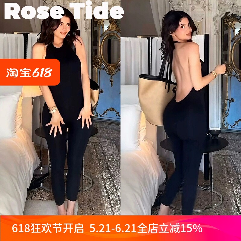 正品现货KHY挂脖绑带露背连体裤