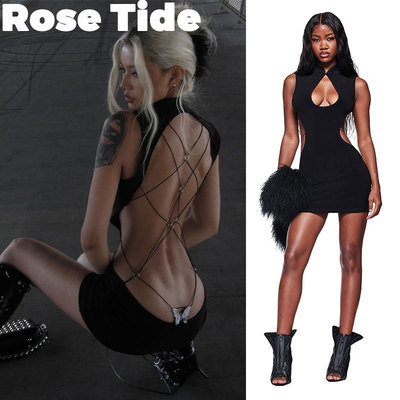 正品Iamgia蝴蝶镂空露背连衣裙