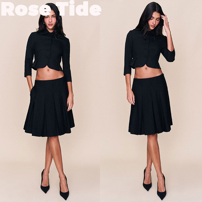 Rose Tide买手店正品Guizio黑色复古娃娃领短西装外套半身裙套装