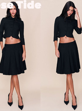 Rose Tide买手店正品Guizio黑色复古娃娃领短西装外套半身裙套装