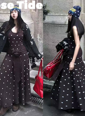 Rose Tide买手店Urban Sophistication棕色波点花朵挂脖连衣裙