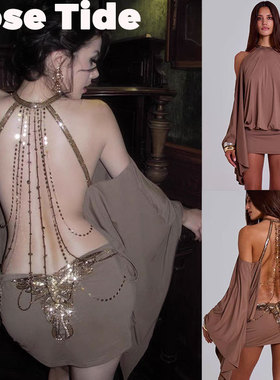 Rose tide买手店正品Jaded London连衣裙蝴蝶串珠亮片露背长袖裙