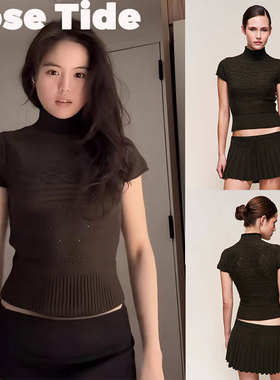 Rose Tide买手店正品Guizio针织衫博主同款菱格高领短袖毛衣上衣