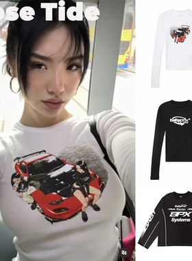 Rose Tide买手店正品折扣美国Prix赛车印花长袖上衣T恤短裤套装