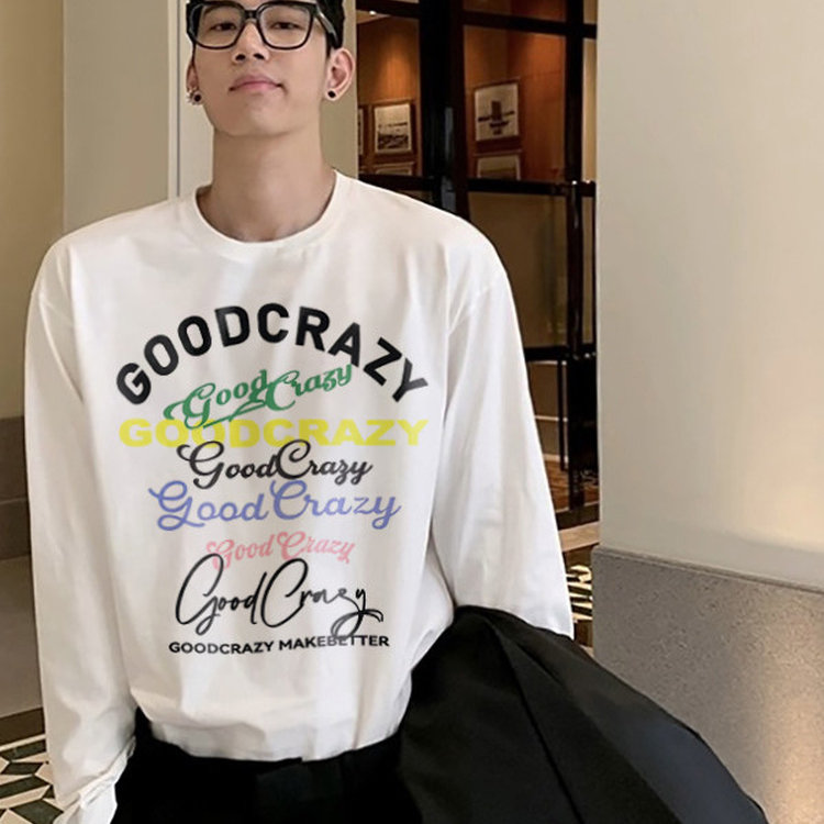 GOODCRAZY弹幕小众潮牌美式男士情侣秋冬内搭打底衫上衣长袖T恤图片