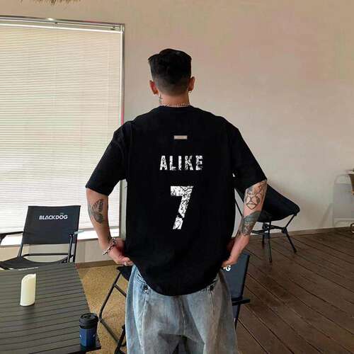 美式高街痞帅hiphop短袖t恤男夏季国潮牌重磅纯棉小领口休闲上衣
