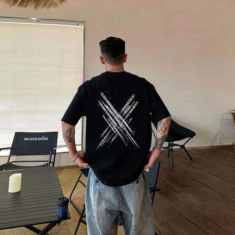 欧美式潮牌嘻哈正肩印花短袖t恤T恤