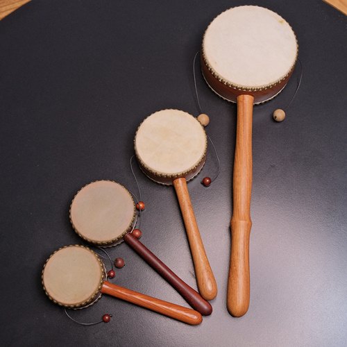 手工制作货郎鼓羊皮鼓实木鼓影视道具拨浪鼓摄影传统货郎鼓老式