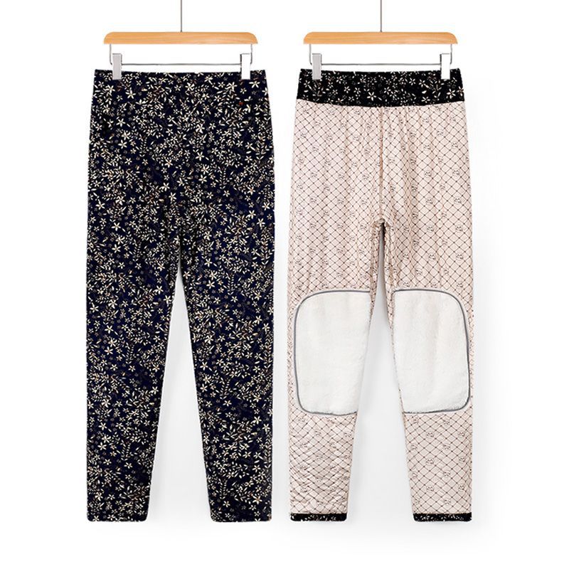 秋冬老年人棉裤女高腰加厚保暖裤打底大码羊毛裤女加护膝贴片老人