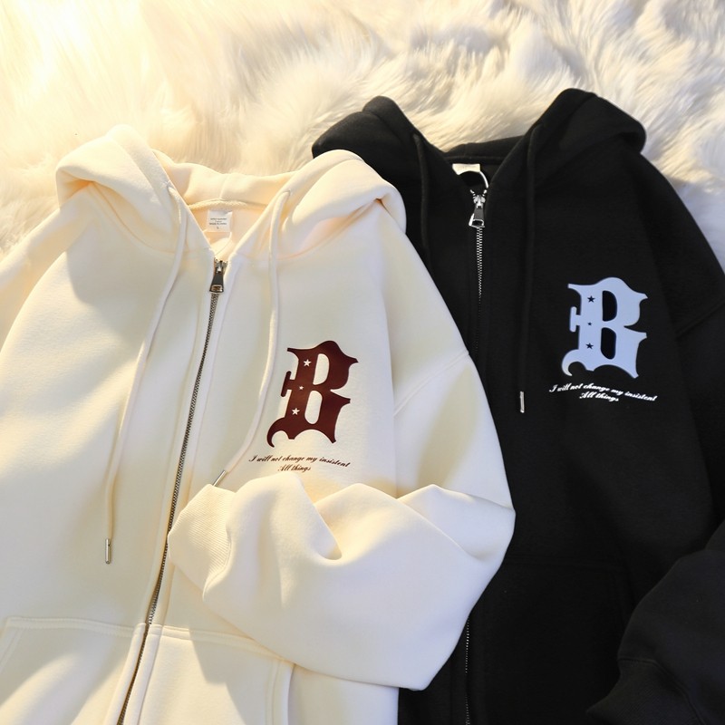 2024 New Pure Cotton Oversized Lazy Style Hooded Sweatshirt Jacket for Women, Loose and Padded for Autumn and Winter