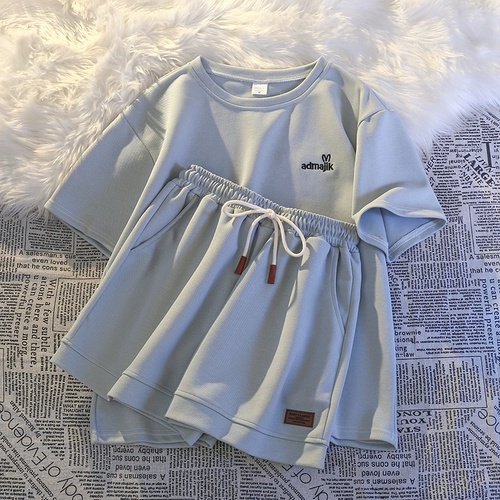 Летний комплект для отдыха, комфортный спортивный костюм, короткий рукав, свободный крой