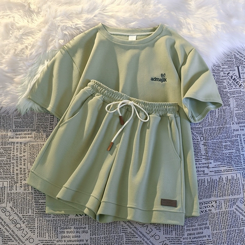 Летний комплект для отдыха, комфортный спортивный костюм, короткий рукав, свободный крой