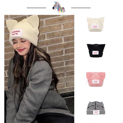 三标齐全loverboy帽子檀健次何浩楠华晨宇演唱会同款猫耳朵针织