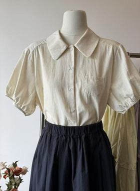 文艺森系纯色衬衫2025夏日系减龄休闲宽松百搭短袖上衣13286