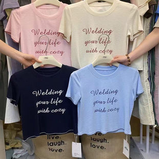 1986短款 百搭休闲创意字母印花上衣742 T恤2025夏圆领时尚