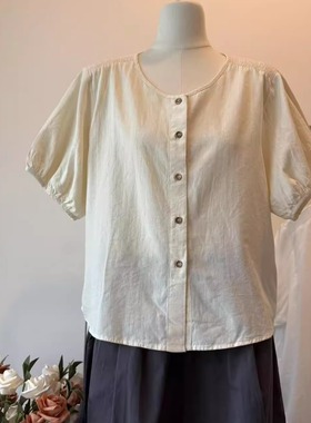 ilook衬衫2025夏日系文艺休闲宽松百搭减龄纯色短袖上衣13272
