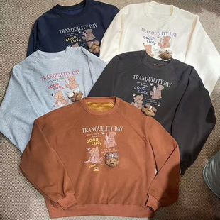 1986加绒卫衣2025冬圆领时尚 上衣68006 百搭休闲宽松长袖